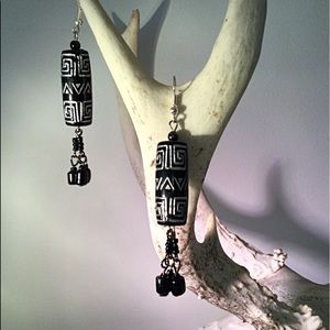 Summer Special🌺 Bohemian Black and White Earrings. Stylish Drop and Dangle.